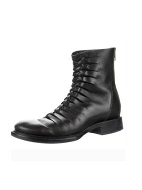 Rare ANN DEMEULEMEESTER Black Cut-out Leather Low Boots (Size 7)